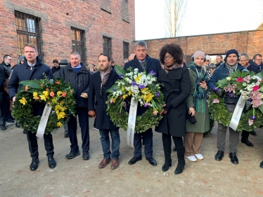 Representatives from across Europe lay memorial wreaths at Auschwitz